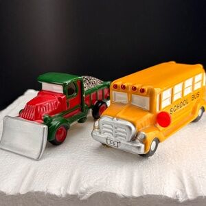 Department 56 Snow Village School Bus & Snow Plow